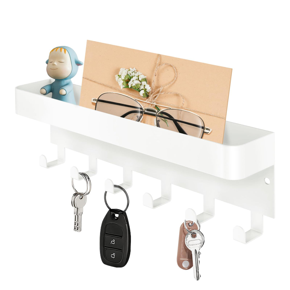 RELBRO Magnetic Key Holder for Fridge, Key Rack with Shelf, Black