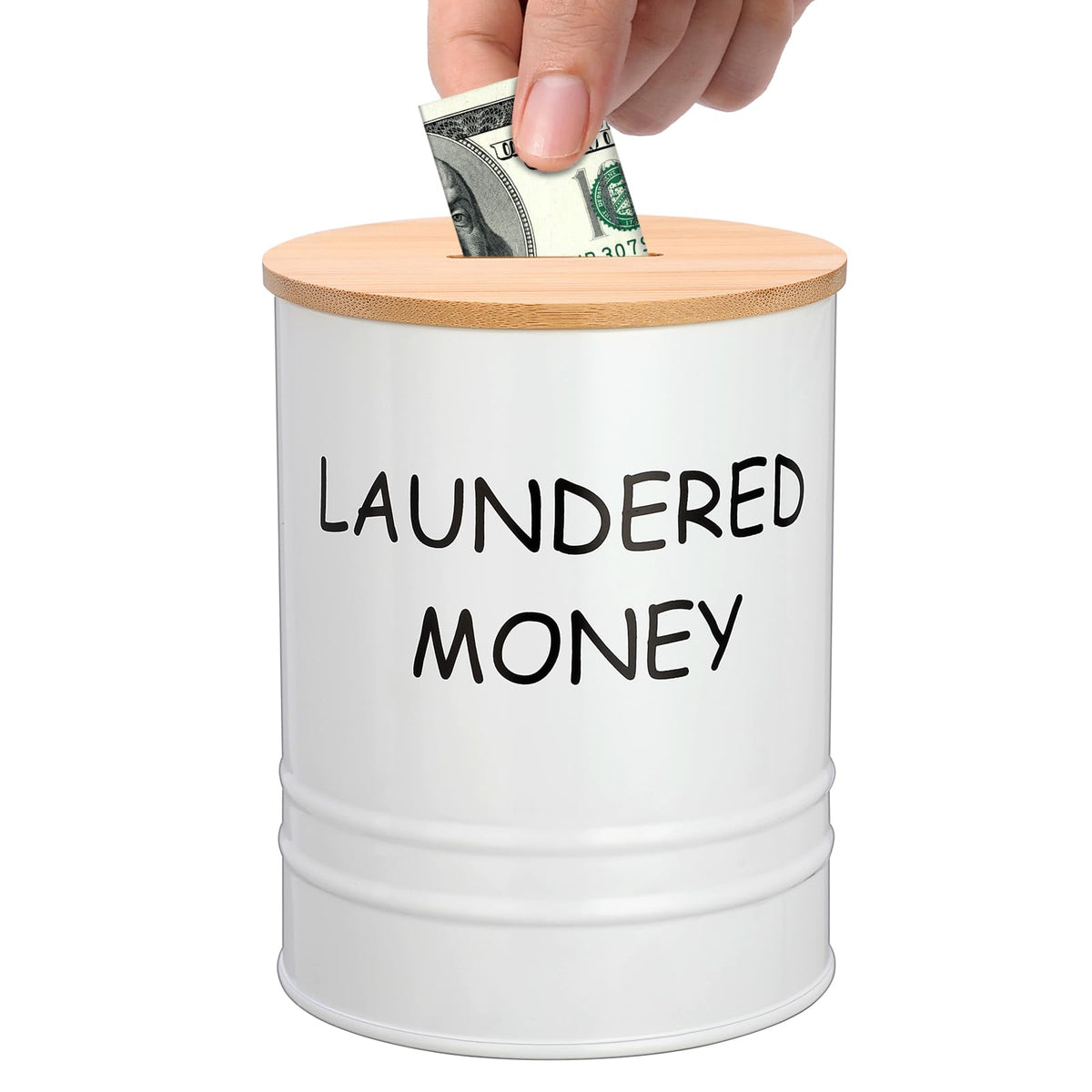 Laundry Room Coin Bank Jar with Money Slot and Wooden Lid, Black