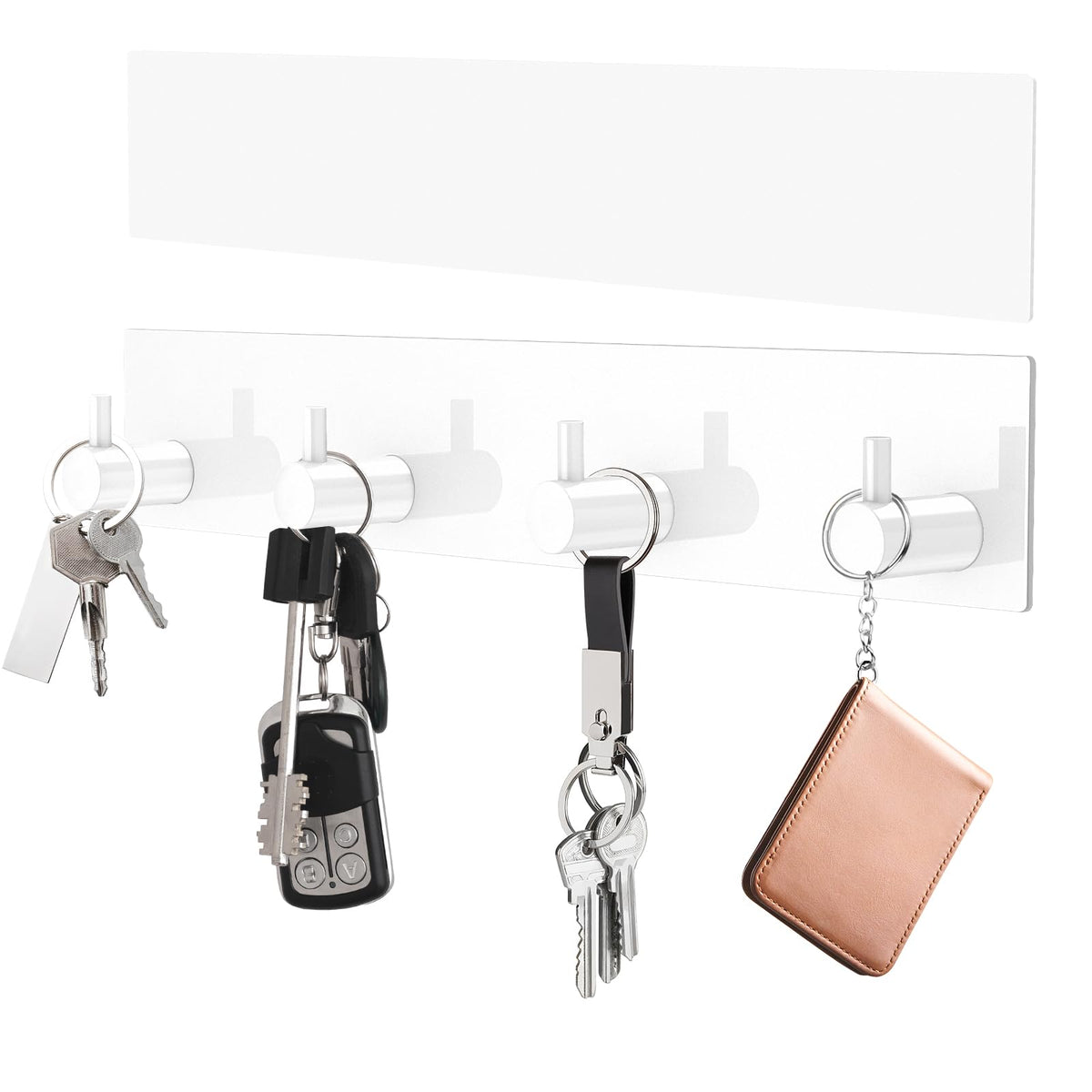 VIS'V Key Holder Wall Mount, Large Adhesive Key Hanger with 4 Hooks, Black