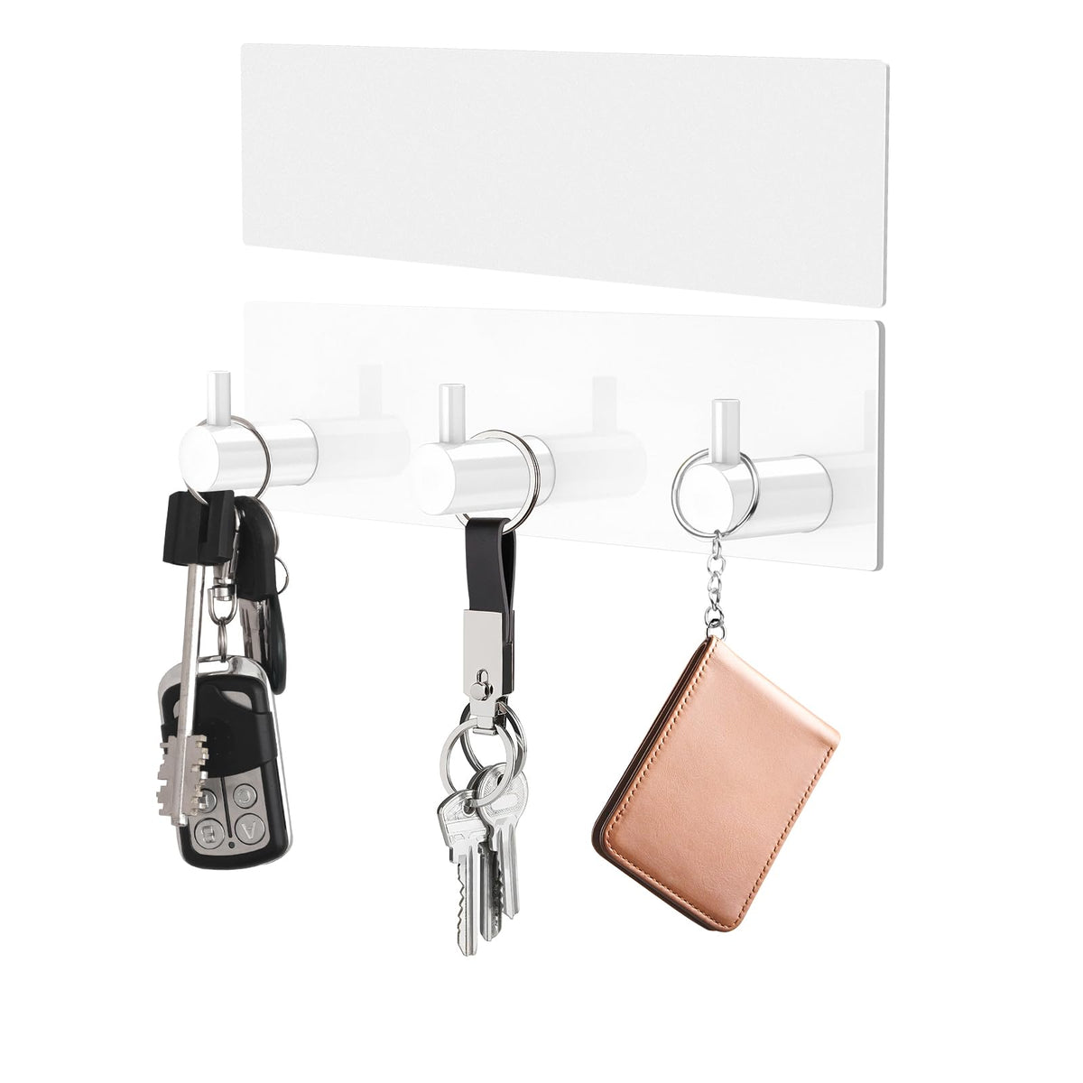 VIS'V Key Holder Wall Mount, Small Adhesive Key Hanger with 3 Hooks, Black