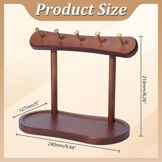 1Pcs Wooden Key Holder with Tray Wood Key Stand Holder Tray Wooden Keys Holders with 5 Hooks Entryway Table Keys Stand Tabletop Necklace and Jewelry Organizer for Home Office