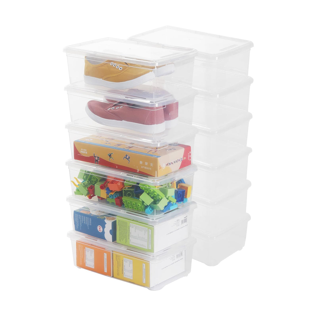 12 Pack 6Qt Shoe Storage Box Clear Plastic Storage box with Lid