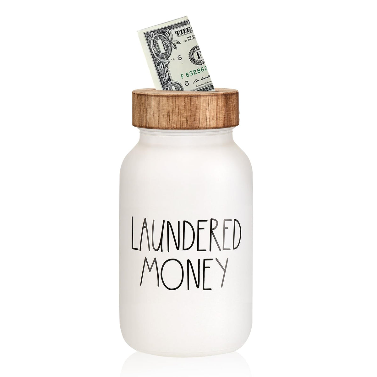 Laundry Room Decor Organization, Mason Jar Coin Bank with Wood Lid