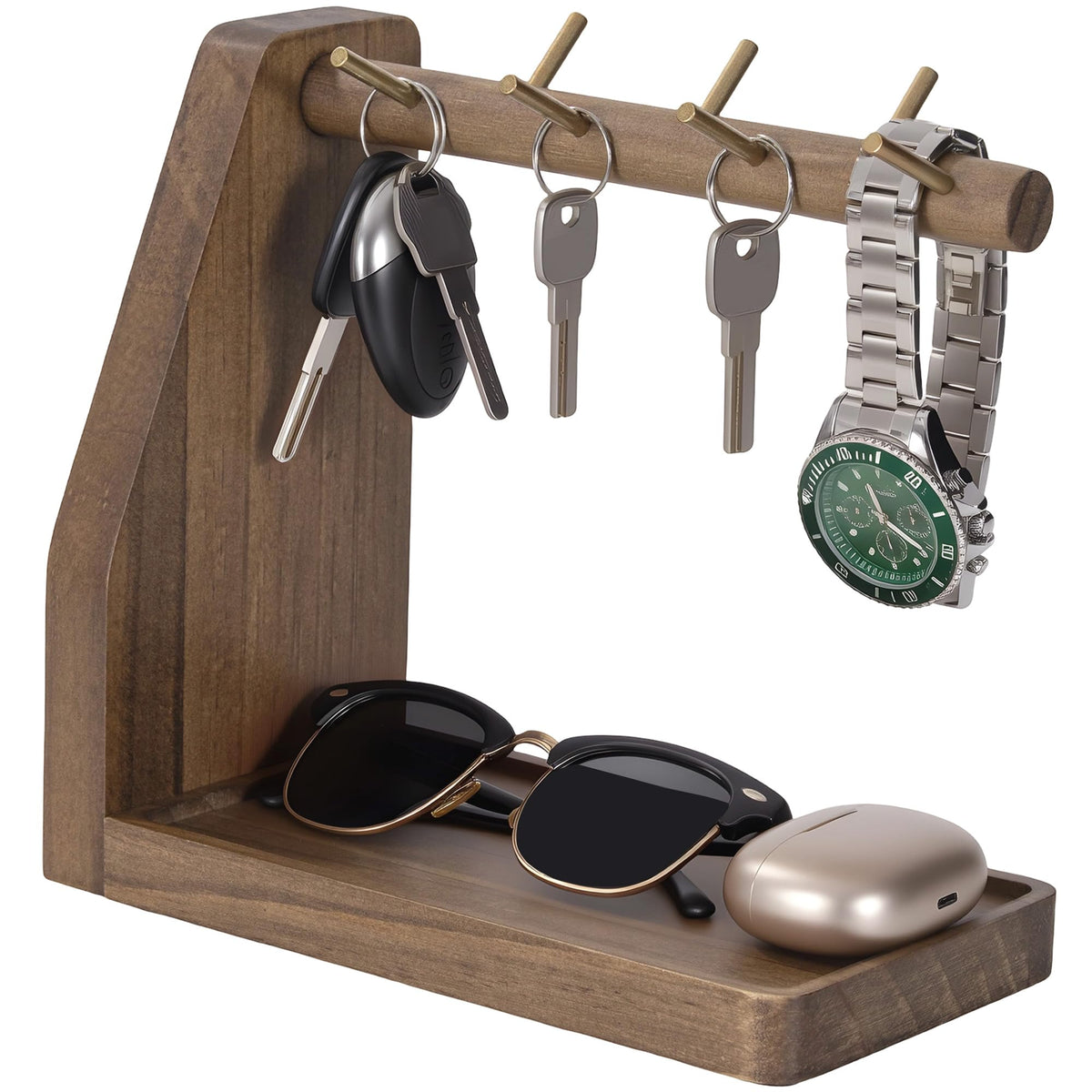 Key Tray with 7 Hooks for Keys and Jewelry, Fit Entryway Table
