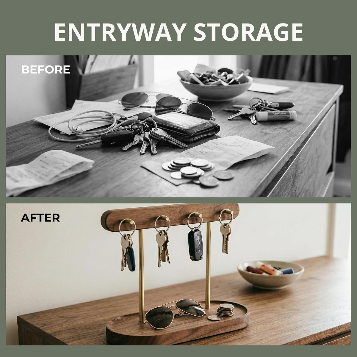 muso wood Walnut Entryway Key Stand with 4 Hooks for Keys & Jewelry