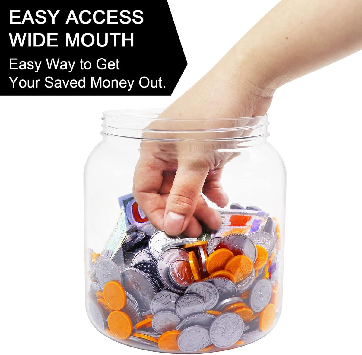 2-Pack Big Clear Plastic Coin Bank with Silver Slotted Lid, Large Plastic Coins Piggy Money Change Clear Bank Jar for Adults Teens Kids