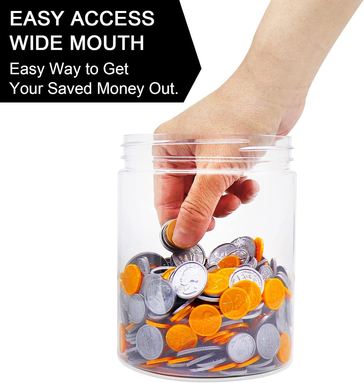 Large Coin Bank Jar, Big Clear Plastic Coin Money Tip Change Saving Piggy Jar with Black Slotted Lid, Large Plastic Coins Piggy Money Change Clear Bank for Adults Teens Kids Girls Boys