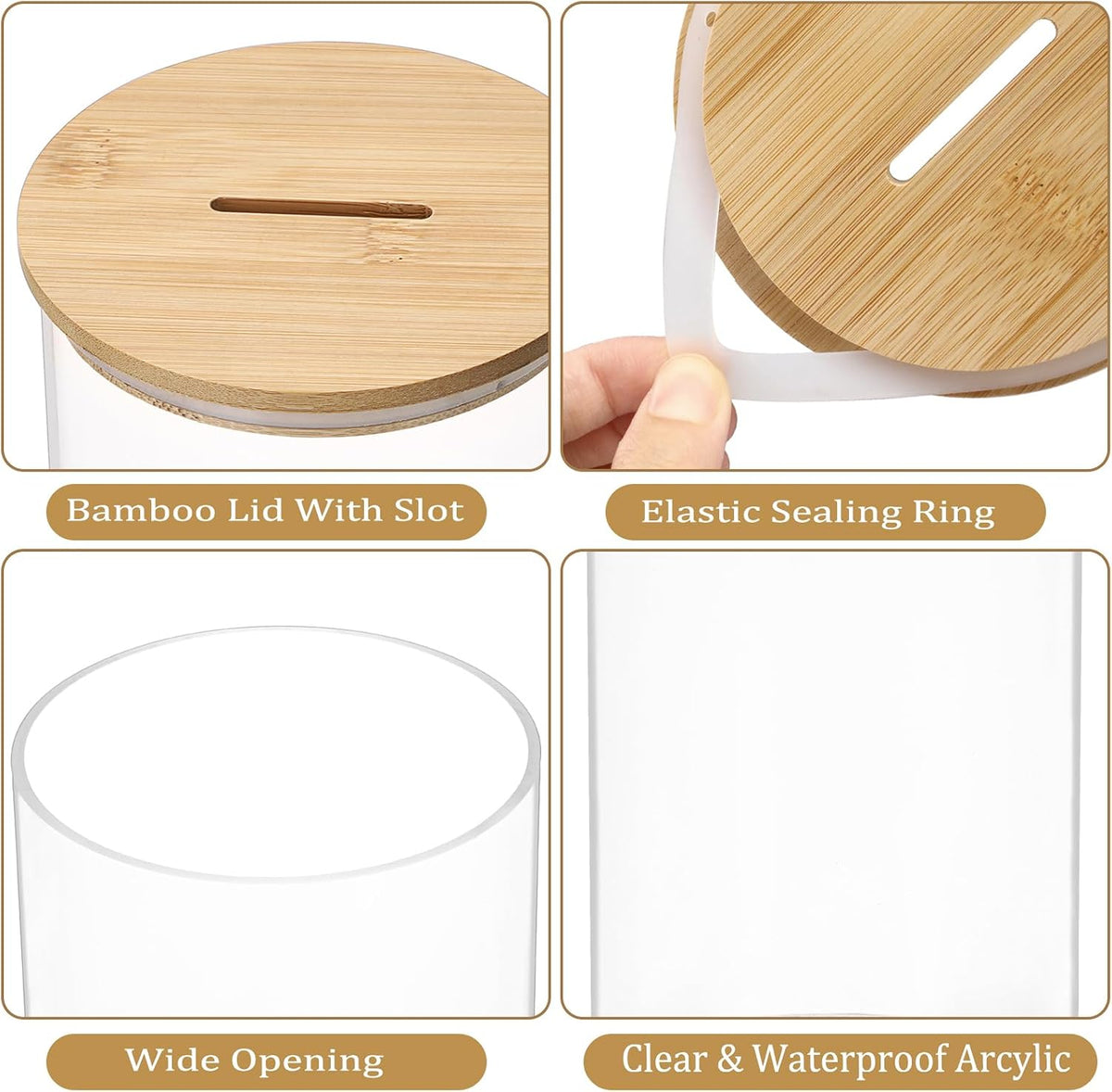 Laundry Room Coin Bank Jar with Money Slot and Wooden Lid for Adult