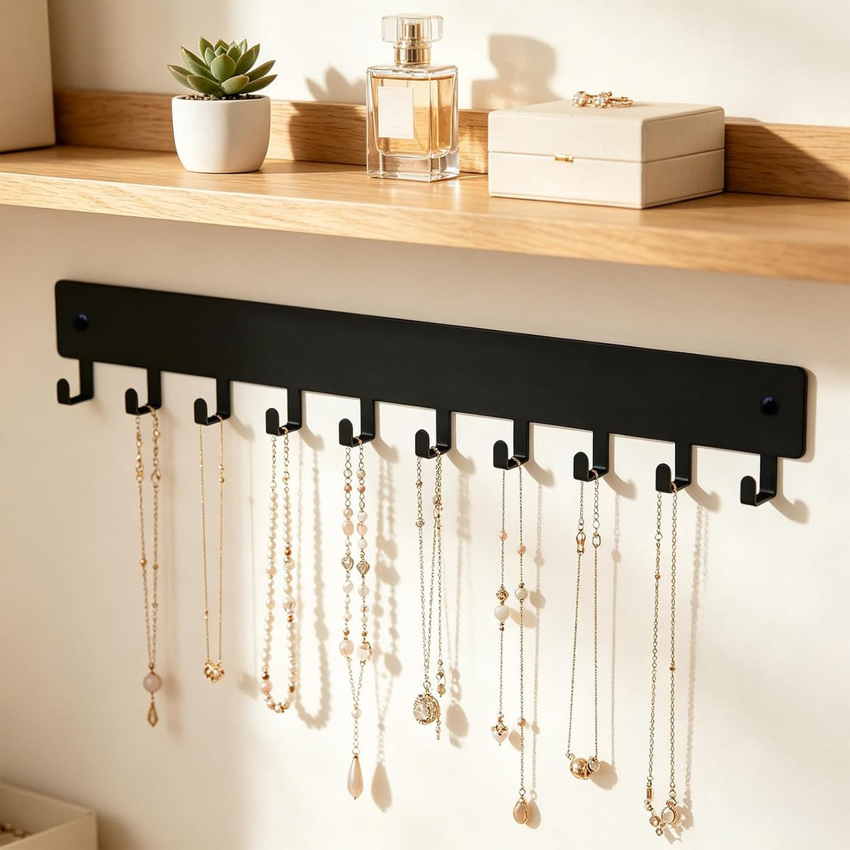 Key Holder Wall Mount,14in with 10 Hooks,Black Metal Key Hanger for Car Key Ring,Suitable for Entrances/Door/Living Rooms/Kitchen/Offices(2 Sets)