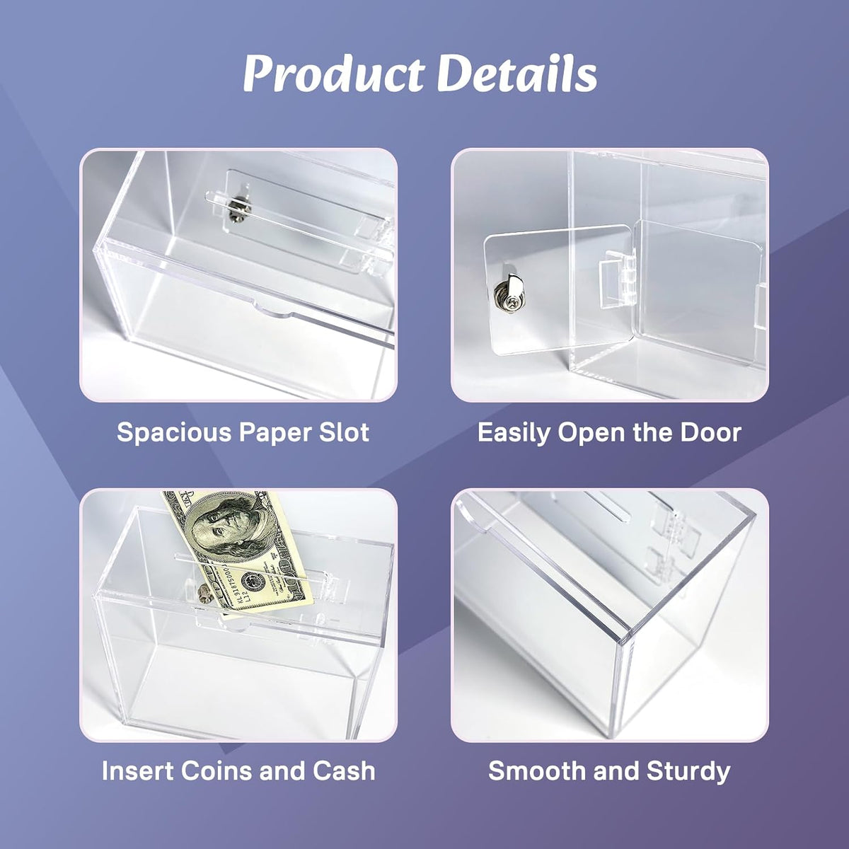Clear Piggy Bank with Lock - Reusable Acrylic 10k Savings Box(Small)