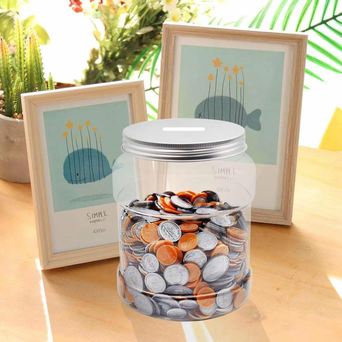 Yamahiko 2 Pack Large Clear Coin Bank Jar with Slotted Lid, Big Plastic Money Tip Change Savings Coin Jar for Coins or Raffle Ticket, Clear Money Coin Tip Piggy Change Bank Box for Adults Teens Kids