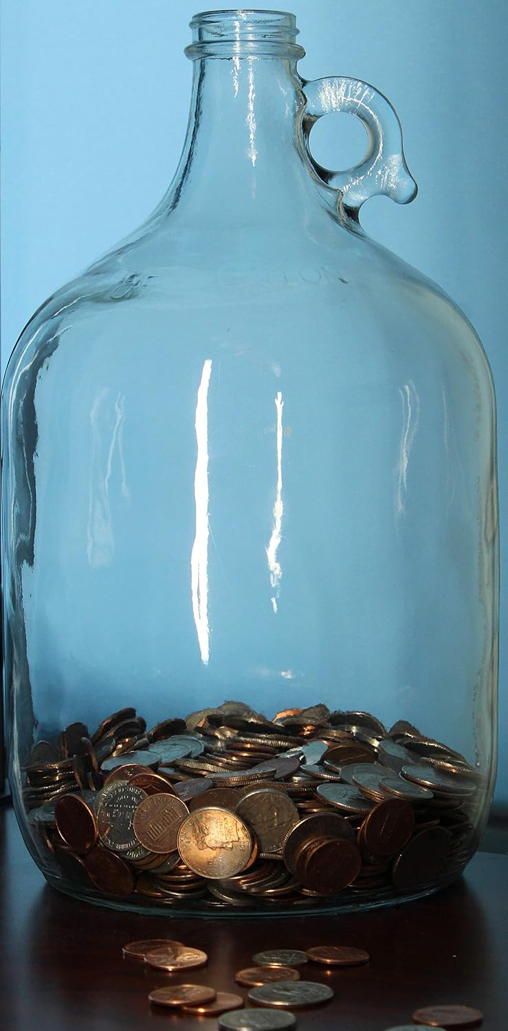 Large Glass Coin Jar for Adults, 1 Gallon Piggy Bank, Swear Jar - 1 Pk