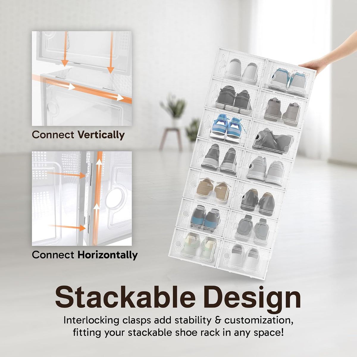 Reli. Shoe Boxes (14 Pack) | Clear Shoe Storage Boxes, Stackable & Compact