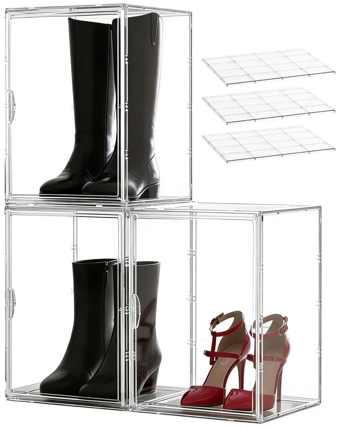 XXX-Large Clear Stackable Acrylic Display with Lid & Magnetic Door - 2-Tier Adjustable Shoe Box Case 11.8'' X 9.8'' X 15.7''Organizer for Boot, Sneakers, Collectibles, Figures, Purses | 1-Pack