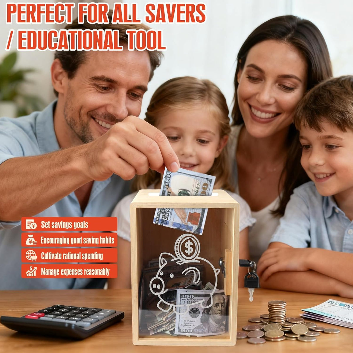 Piggy Bank with Lock, Openable Money Saving Box Bank Money Container Holder Jar for Cash Saving, Large Clear Saving Change Coin Jar Cash Box Money Penny Bank Vault for Adults Saver