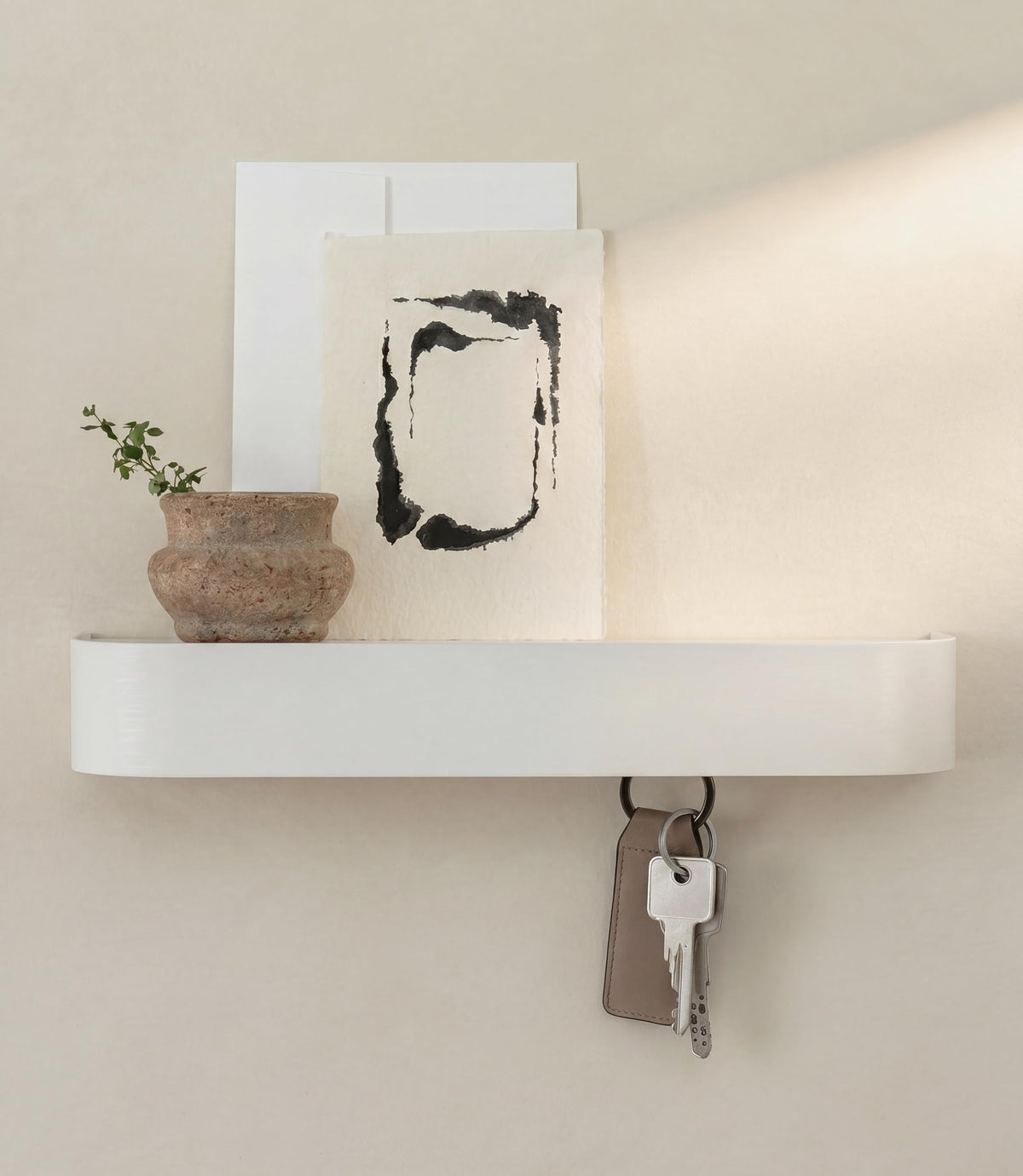 Kazai. Key Holder 'Toke' | Minimalist Key Hook Design from Berlin | Modern Key Holder Wall Mount with Wooden Shelf | Key Rack for Wall as Entryway Organizer | Oak