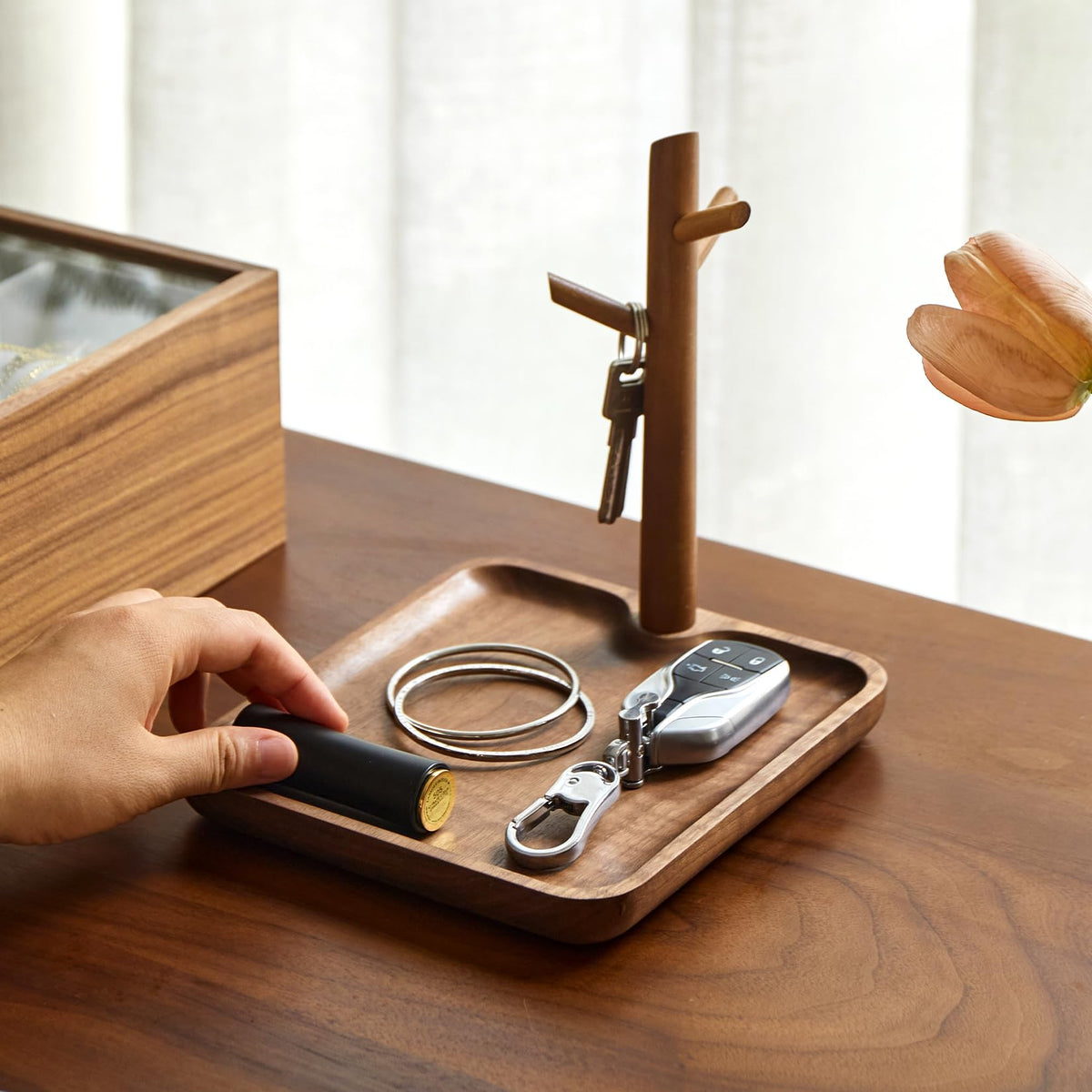 Solid Acacia Wood Key Tray and Bowl, Acacia, Square