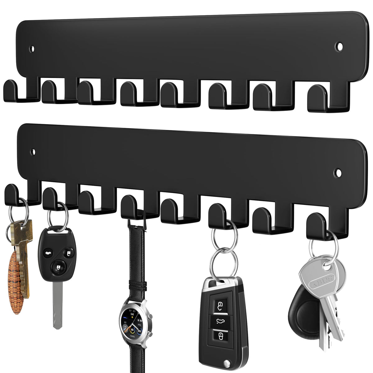 pickpiff Key Holder Wall Mount, Adhesive Key Rack with 8 Hooks Hanger for Car Key Ring, Metal Key Chain Organizer, White 1 Pack