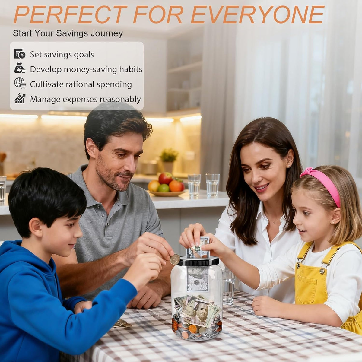2 Pack Clear Large Piggy Bank with Slotted Lid, 4/5 Gallon Plastic Money Saving Jar Bank Box Container for Cash Saving, Money Coin Change Bank Penny Piggy Jar Bank for Adults Kids