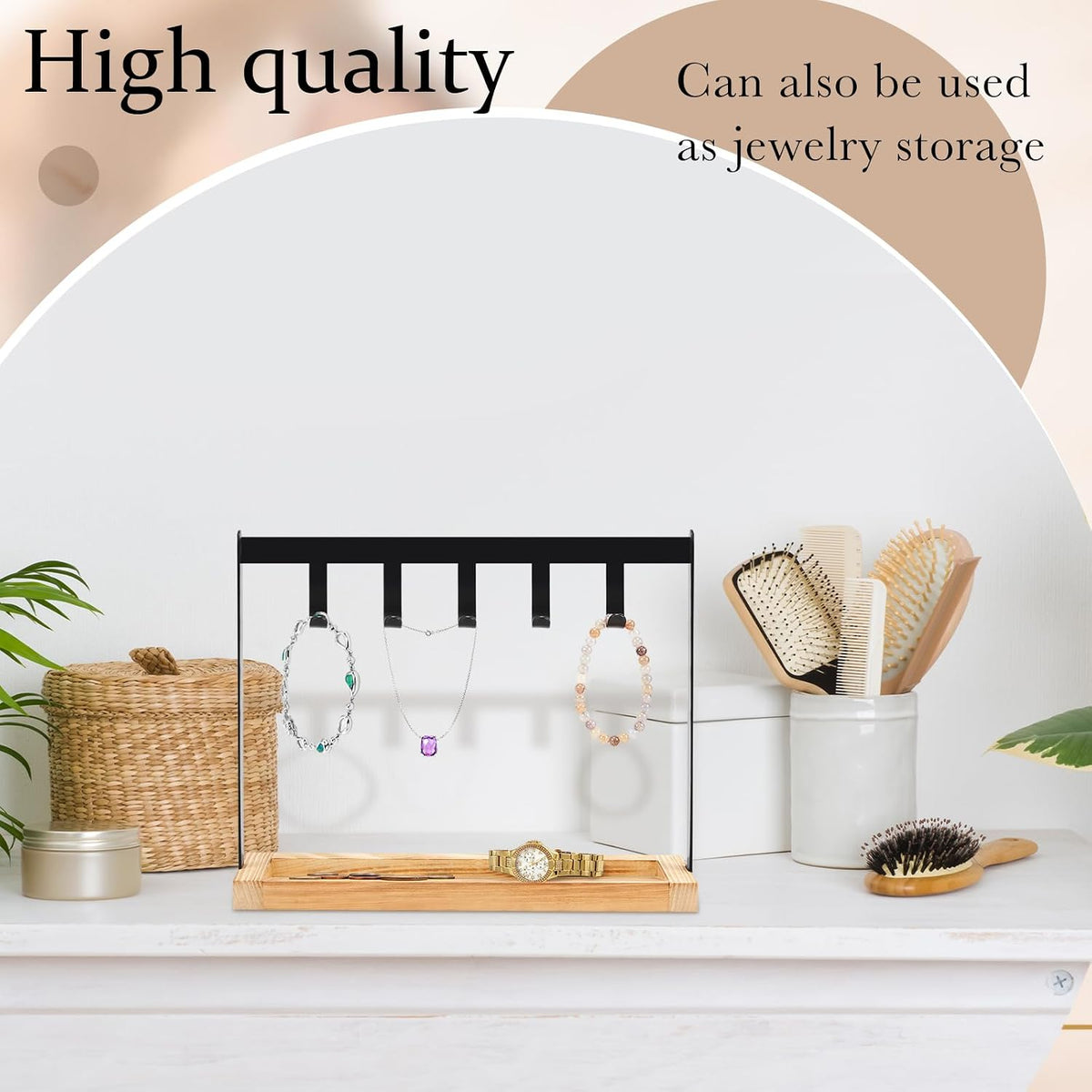 Wonderjune 1 Pcs Key Holder for Entryway Table with 5 Hooks and Burnt Wood Base 10 x 3.2 x 8.1 Inch Jewelry Organizer Bowl Rack Rustic Tray for Keys Bracelets Rings Watches Going out Supplies