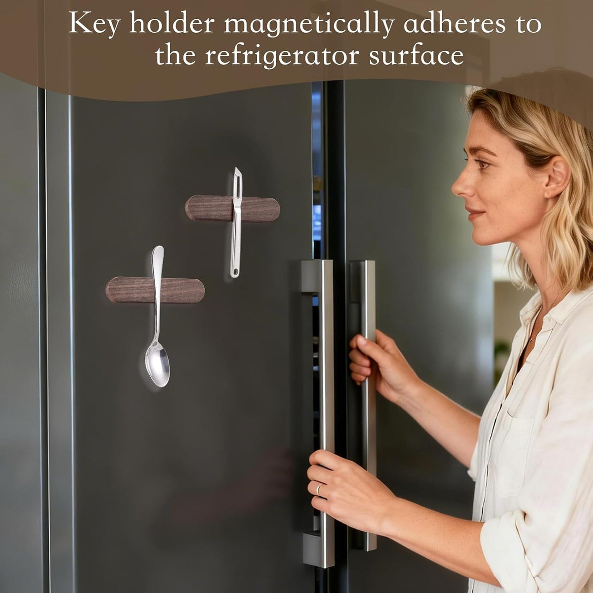 Magnetic Key Holder Adhesive for Wall 2 Pack - Wooden Magnetic Remote Holder Magnet Key Chain Holder Wall Mount for Kitchen, Living Room, Strong Hold for Keys, Car Fobs, Knives