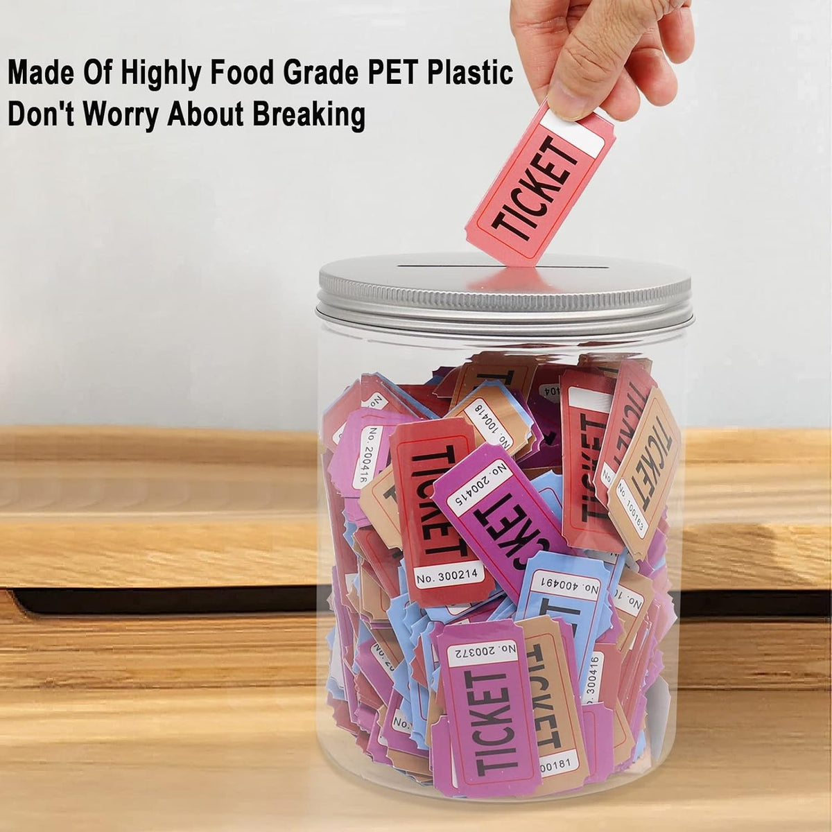 Large Coin Bank Jar, Big Clear Plastic Coin Money Tip Change Saving Piggy Jar with Silver Slotted Lid, Large Plastic Coins Piggy Money Change Clear Bank for Adults Teens Kids Girls Boys