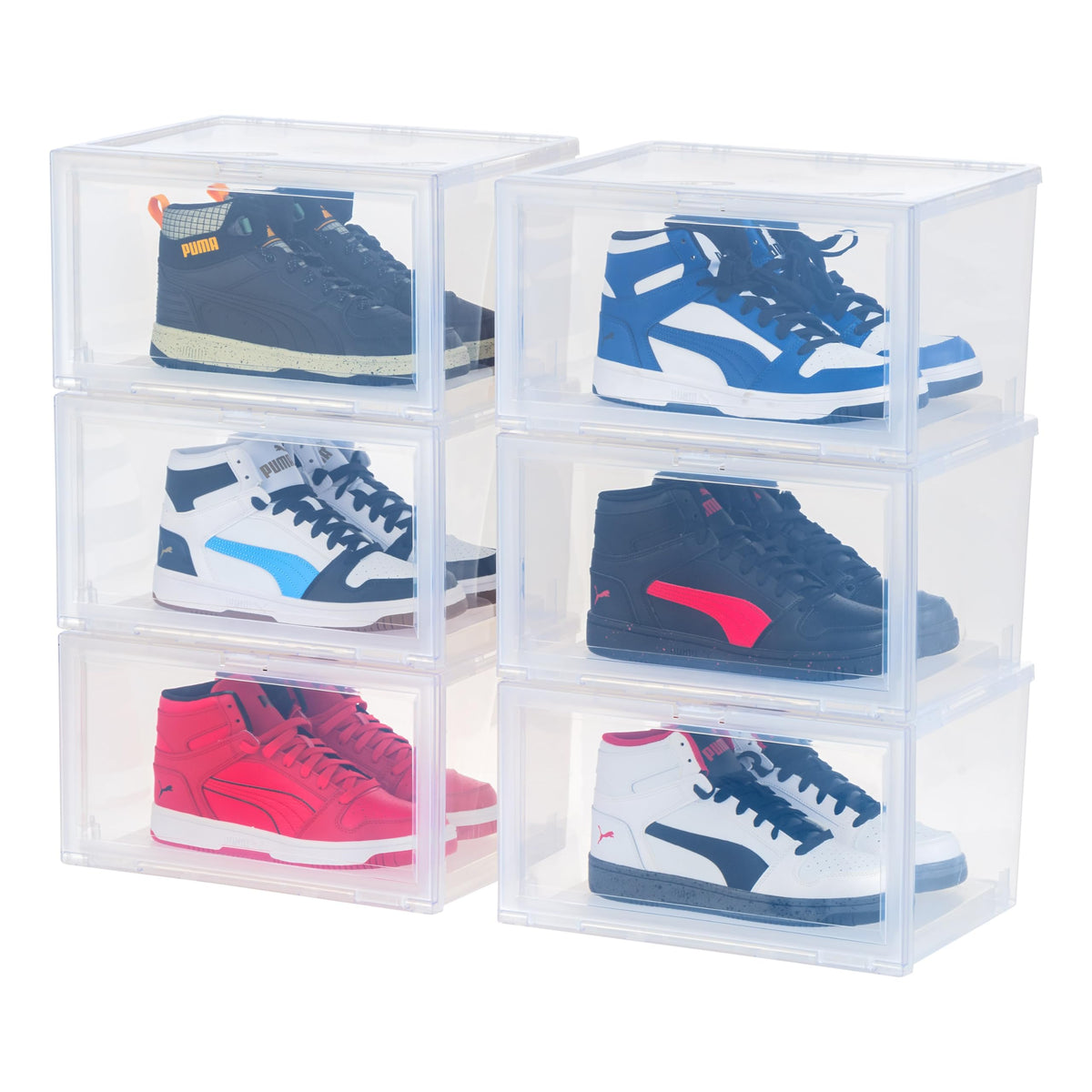 IRIS USA 6-Pack, Stackable Shoe Display Box with Flip Door, Clear
