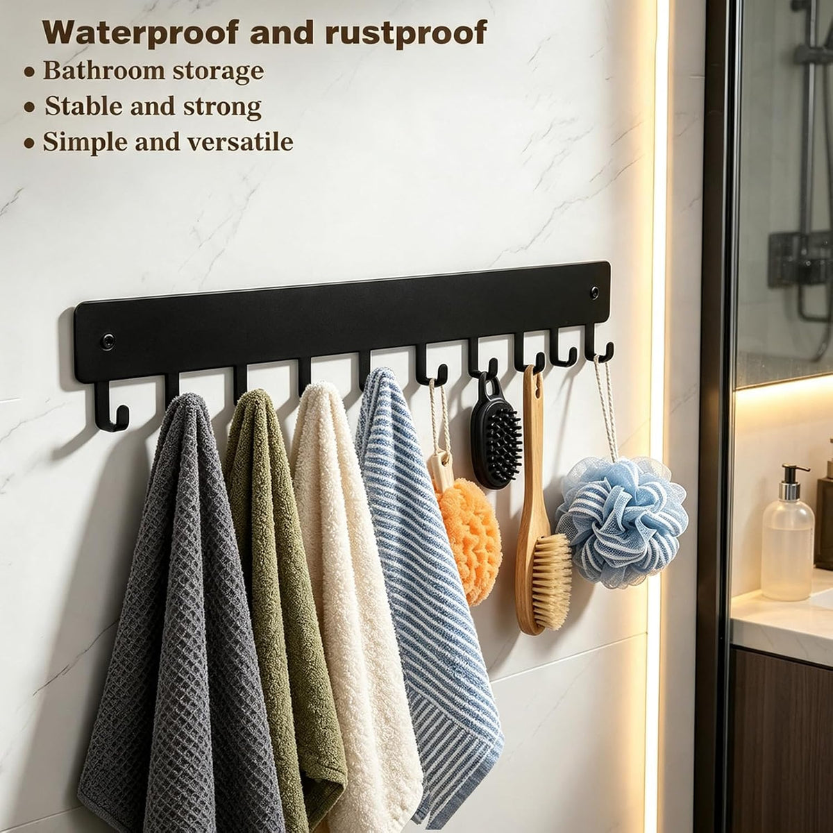 14inch Wall Key Holder with 10 Hooks(2 Sets), Metal Key Rack Wall Mount for Keys, Bags and Leashes, Key Hanger for Decorative Organizer Apartment,Entryway,livingroom,Black