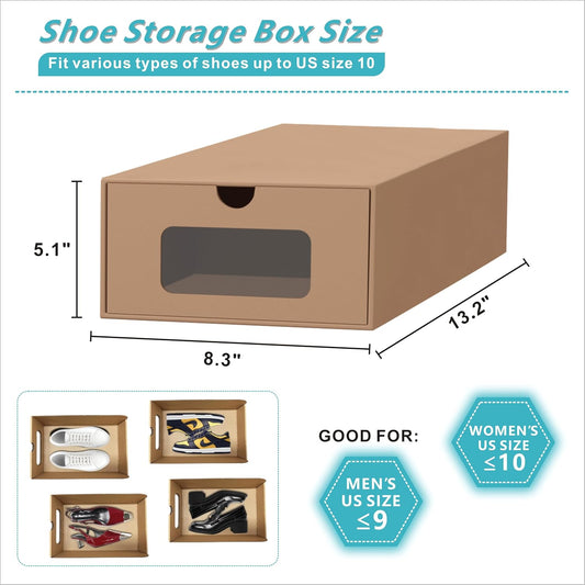 12 Pack Shoe Storage Bins, Waterproof Storage Boxes, Shoe Containers For Sneaker Display, Hat Organizer, Stack-able Cardboard Boxes, with Marking Labels, Transparent Window(13.2'' x 8.3'' x 5.1'')
