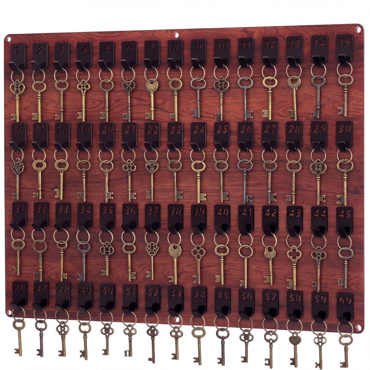 Beeveer Acrylic Key Holder Board with 30 Hooks, Wall Mount Organizer,Walnut