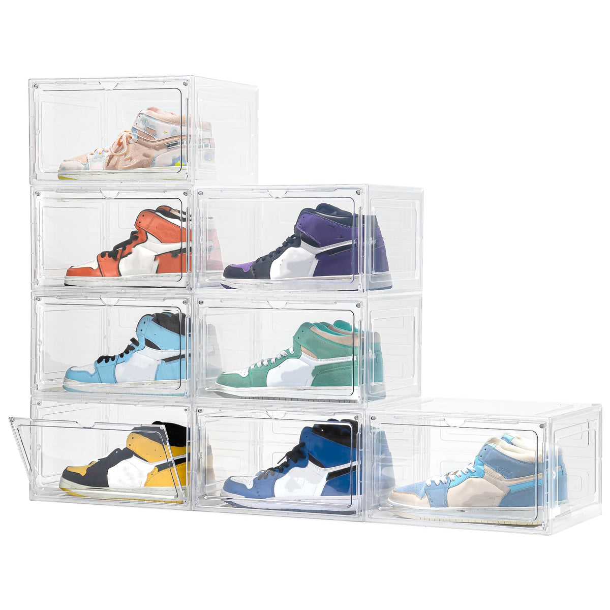 Attelite Large Shoe Boxes 8 Pack Drop Side Shoe Storage Containers Black