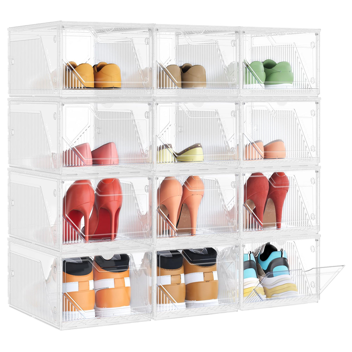 SONGMICS Shoe Boxes with Magnetic Doors, Set of 6, Fit up to US Size 12