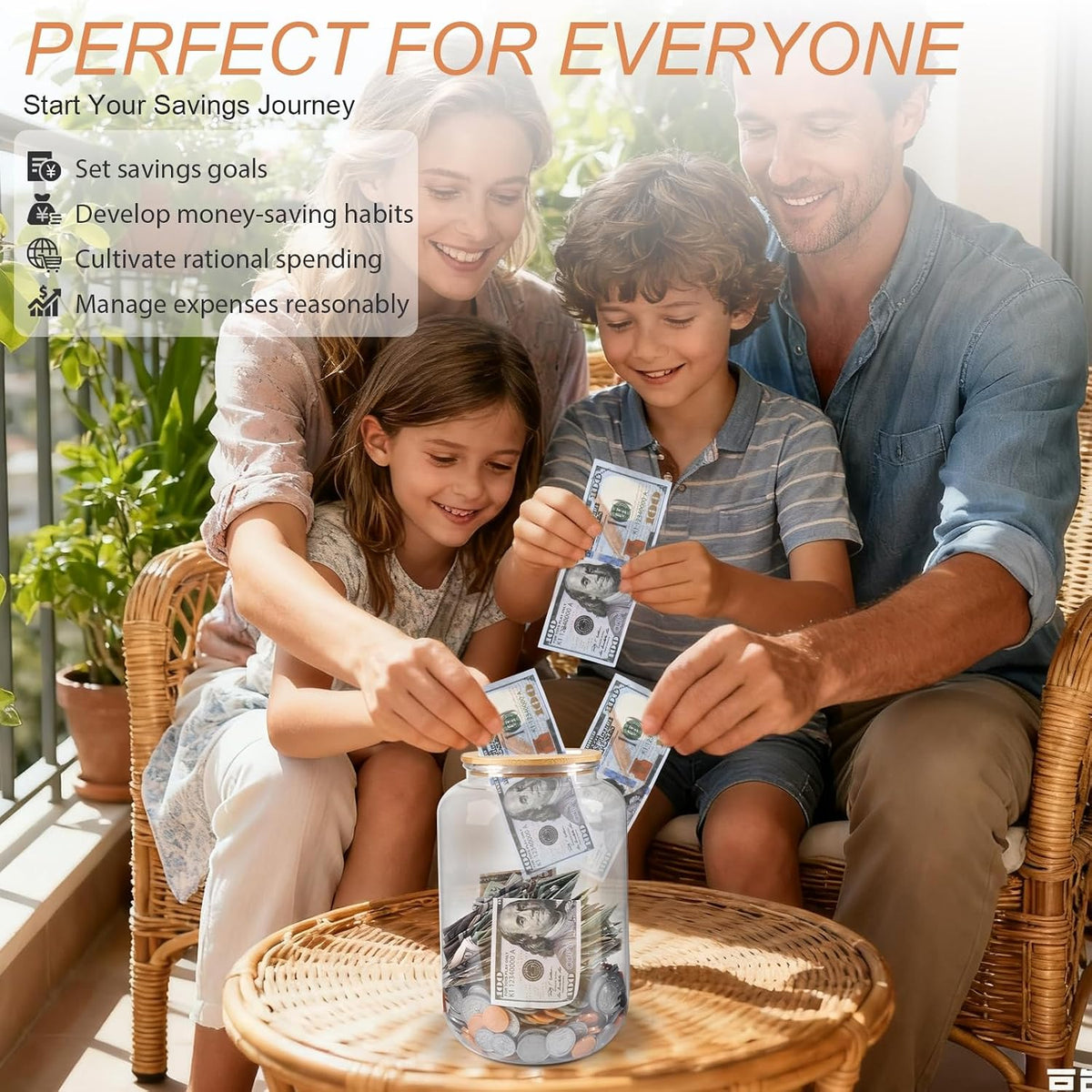 Clear Piggy Bank with Slotted Lid, 7/8 Gallon Plastic Money Saving Jar Bank Box Container for Cash Saving, Clear Large Money Coin Change Bank Jar Container Penny Piggy Jar Bank for Adults Kids