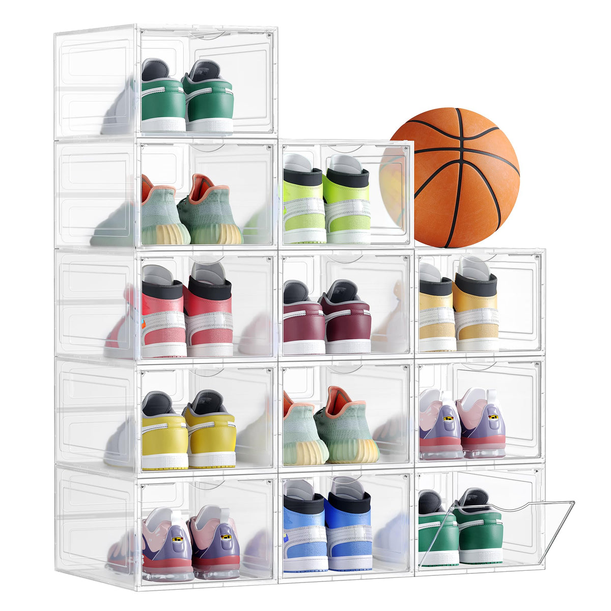 SONGMICS Shoe Boxes, Set of 12, Clear Plastic Sneaker Box, Up to US Size 11