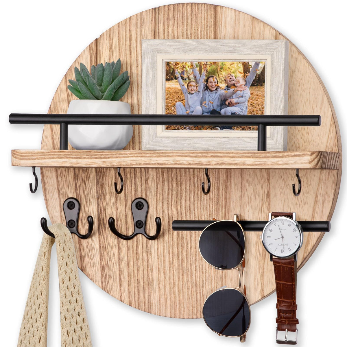 Nekon Key Holder Wall Mount, 11.8” Wood Mail Organizer for Wall, Black