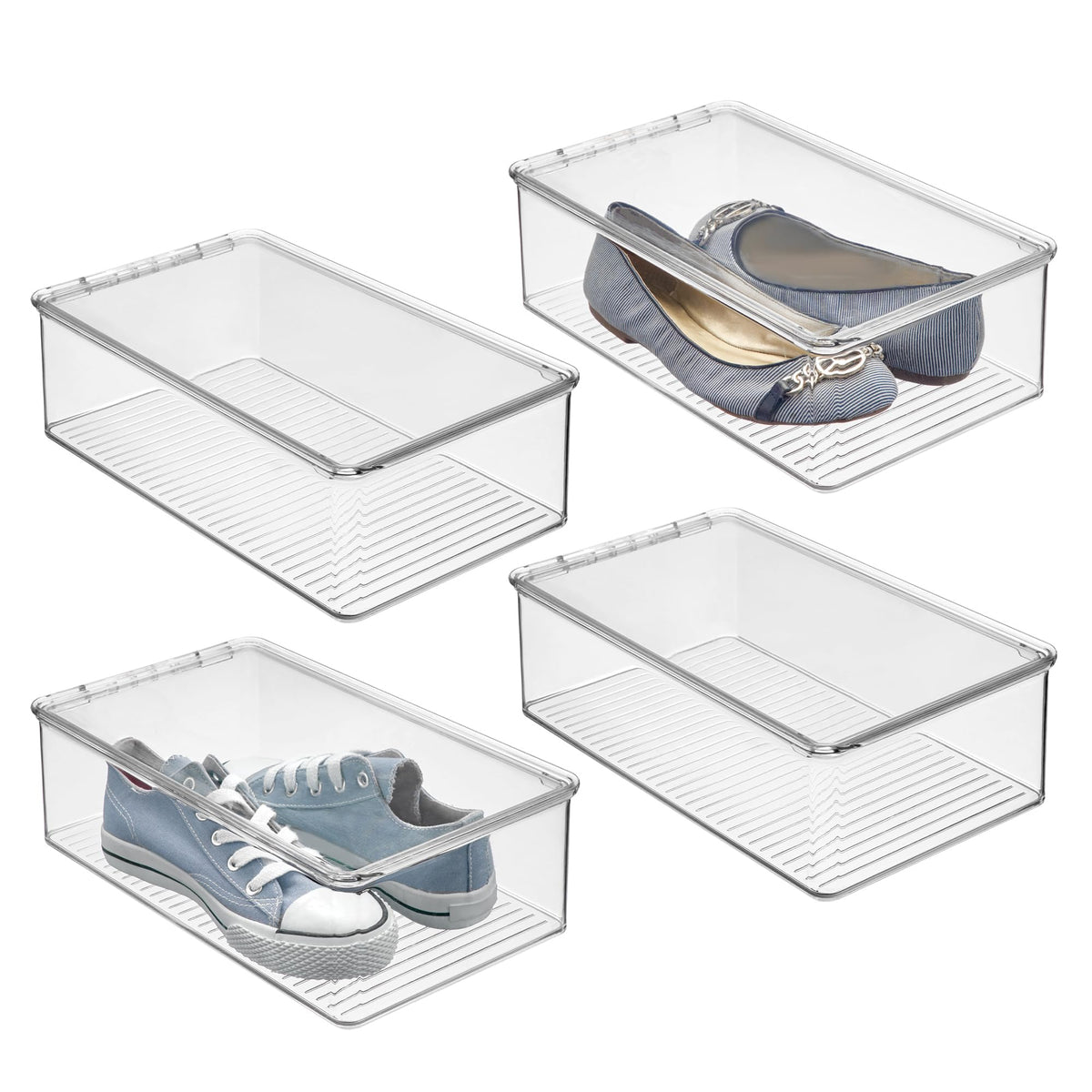 iDesign Stackable Plastic Shoe Box with Hinged-Lid, Set of 4, Clear