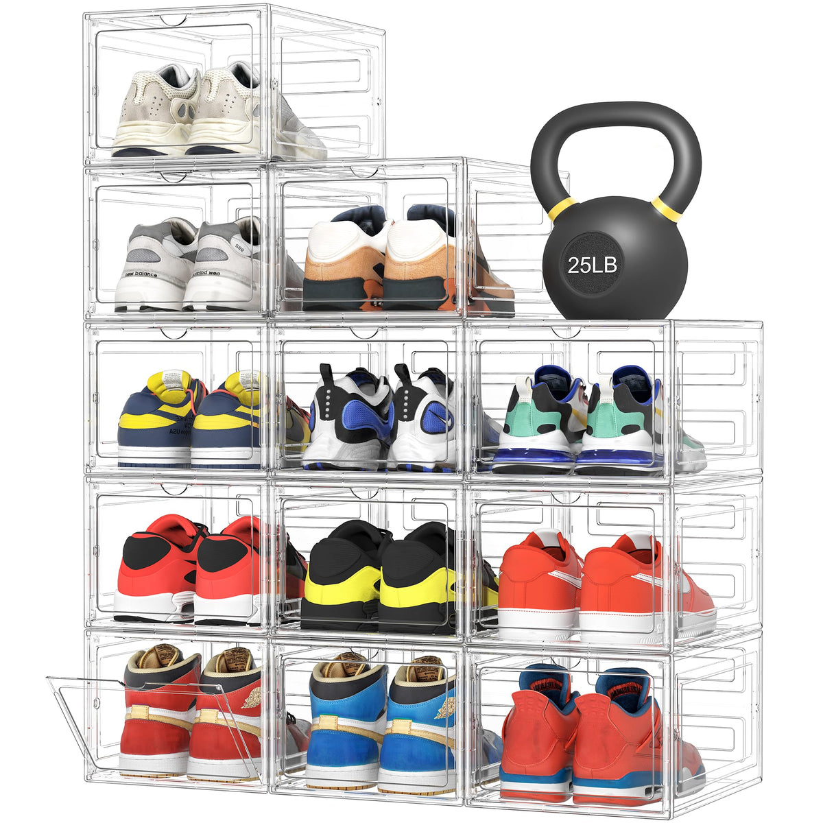 Pinkpum Upgraded Hard Shoe Storage Box 12 Pack XL Clear Shoe Organizer