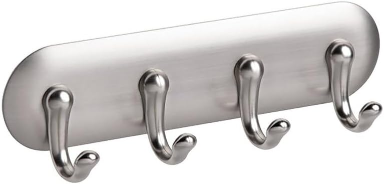 iDesign York Adhesive Backed Key Holder for Wall, 1.5" x 7" x 5.5", Brushed Stainless Steel