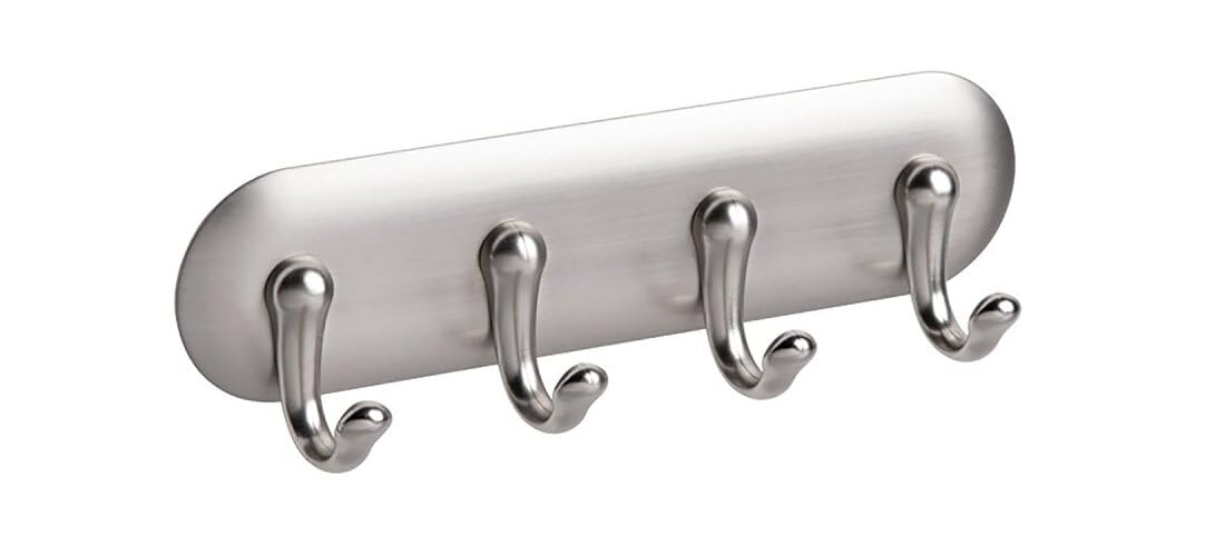 iDesign York Adhesive Backed Key Holder for Wall, 1.5" x 7" x 5.5", Brushed Stainless Steel