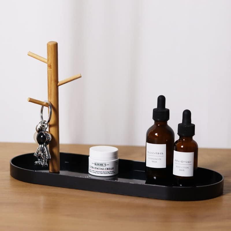 Shinpuru Key Tray & Key Bowl, Jewelry Tray with Wood 3-Tier Hanging Organizer - Multi-Functional Entryway Tray, Perfect for Key Bowl, Ring Holder, Jewelry Dish Organize (Black Oval)