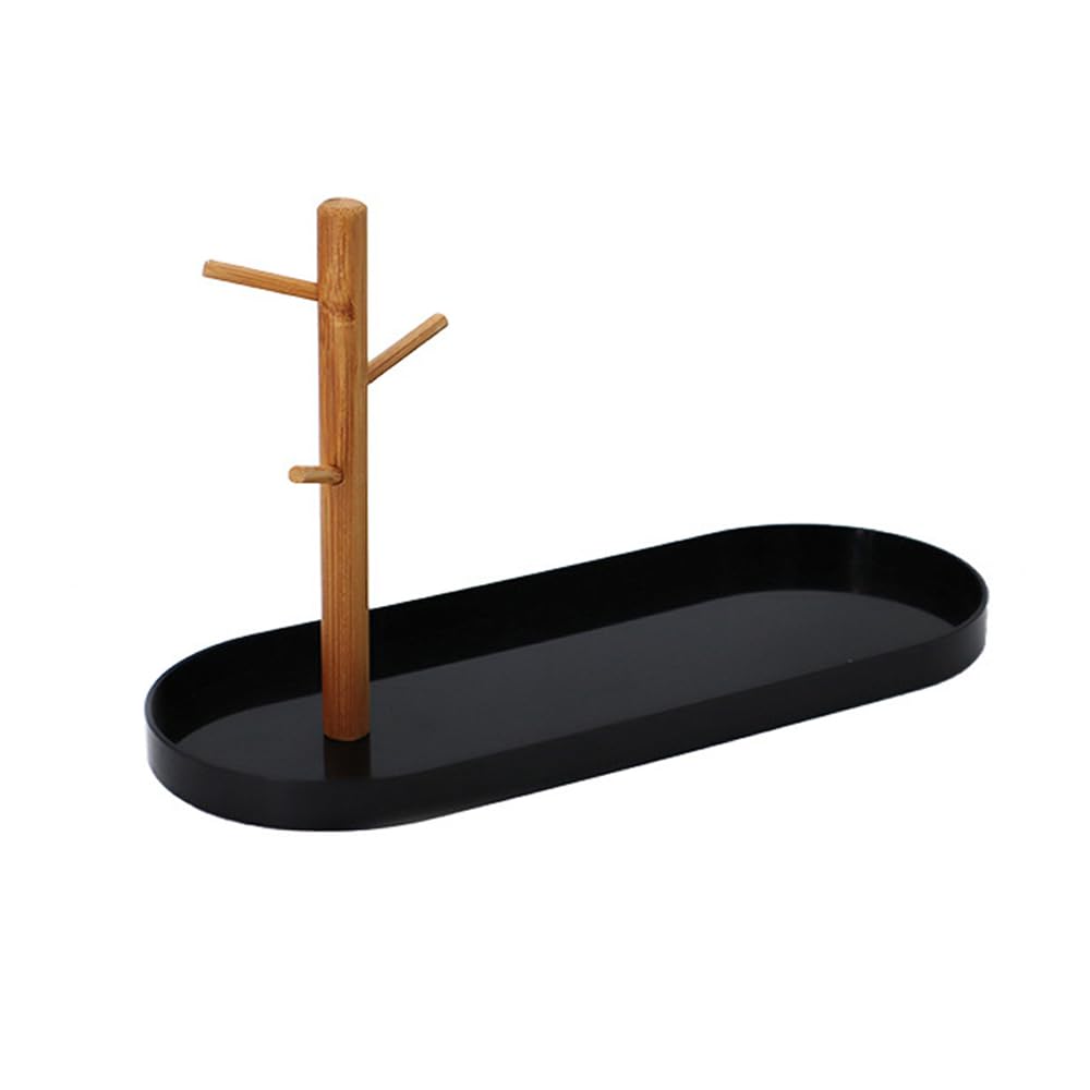 Shinpuru Key Tray & Key Bowl, Jewelry Tray with Wood 3-Tier Hanging Organizer - Multi-Functional Entryway Tray, Perfect for Key Bowl, Ring Holder, Jewelry Dish Organize (Black Oval)