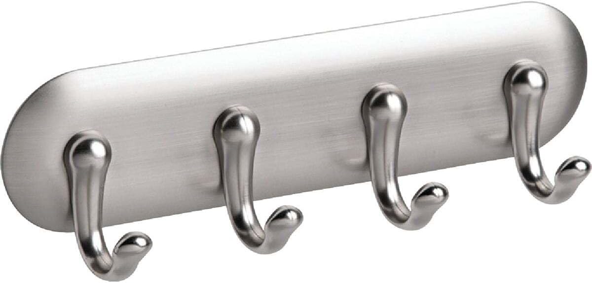 iDesign York Adhesive Backed Key Holder for Wall, 1.5" x 7" x 5.5", Brushed Stainless Steel