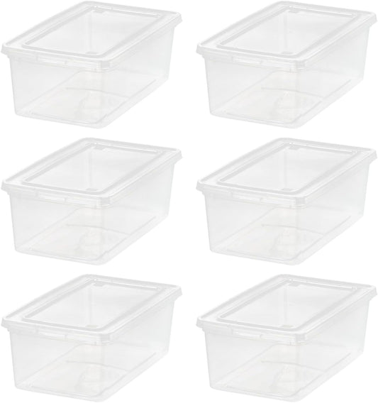 IRIS USA 6-Pack 6 Qt Storage Bins with Lids, Clear, Stackable