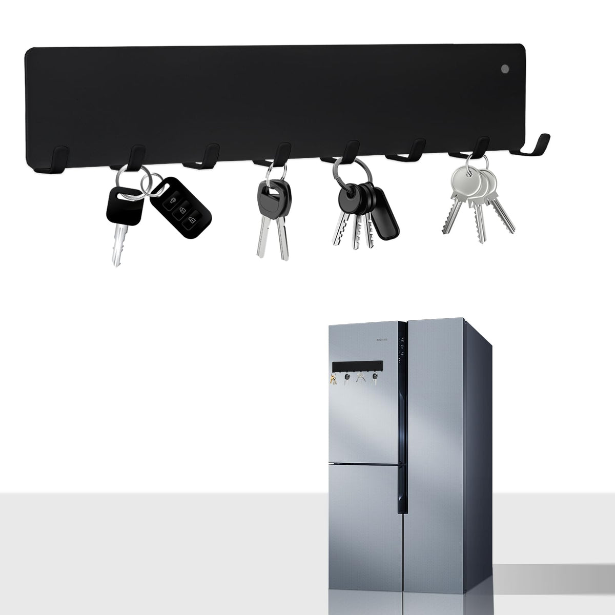 Magnetic Key Holder for Frideg,Heavy Duty Strong Magnetic Key Hanger with 8 Hooks for Refrigerator,Magnetic Kitchen Utensil Holder for Metal Surface in Entryway,Garage,Pantry (Gray)
