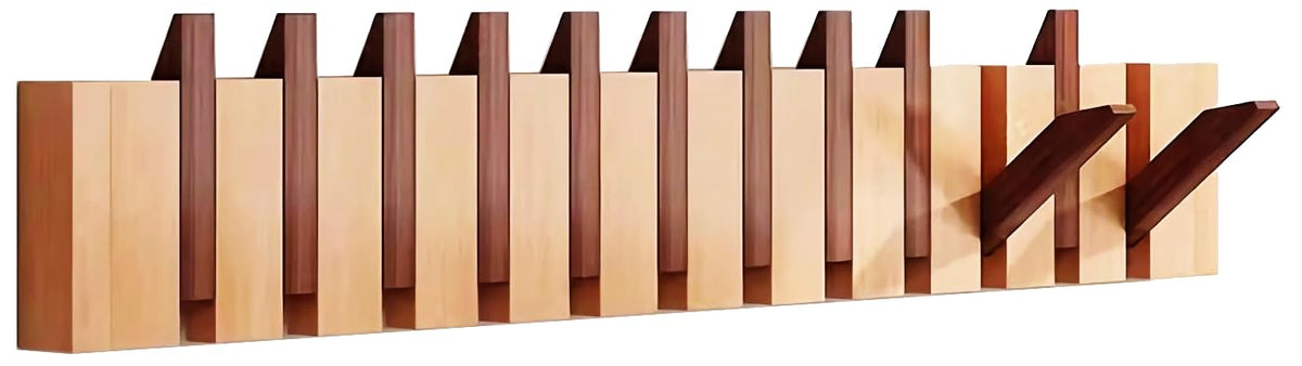 Paint Wood Wall Mounted Coat RackHooks Piano Key Hangers Natural Solid Wood Hanger Non-Woven Fabric Clothes Hangers for Closet, Kitchen, Bedroom, Bathroom, Entryway (Walnut-Beech, 8 Hooks)