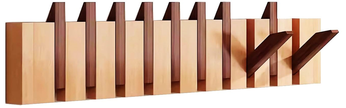 Paint Wood Wall Mounted Coat RackHooks Piano Key Hangers Natural Solid Wood Hanger Non-Woven Fabric Clothes Hangers for Closet, Kitchen, Bedroom, Bathroom, Entryway (Walnut-Beech, 8 Hooks)