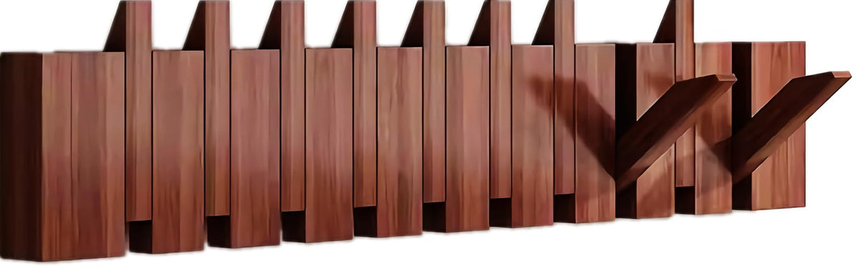 Paint Wood Wall Mounted Coat RackHooks Piano Key Hangers Natural Solid Wood Hanger Non-Woven Fabric Clothes Hangers for Closet, Kitchen, Bedroom, Bathroom, Entryway (Walnut-Beech, 8 Hooks)