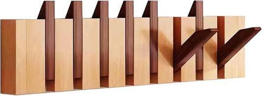 Paint Wood Wall Mounted Coat RackHooks Piano Key Hangers Natural Solid Wood Hanger Non-Woven Fabric Clothes Hangers for Closet, Kitchen, Bedroom, Bathroom, Entryway (Walnut-Beech, 8 Hooks)
