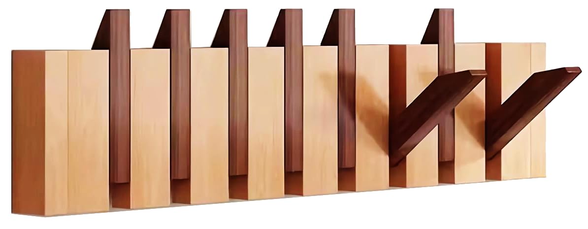 Paint Wood Wall Mounted Coat RackHooks Piano Key Hangers Natural Solid Wood Hanger Non-Woven Fabric Clothes Hangers for Closet, Kitchen, Bedroom, Bathroom, Entryway (Walnut-Beech, 8 Hooks)