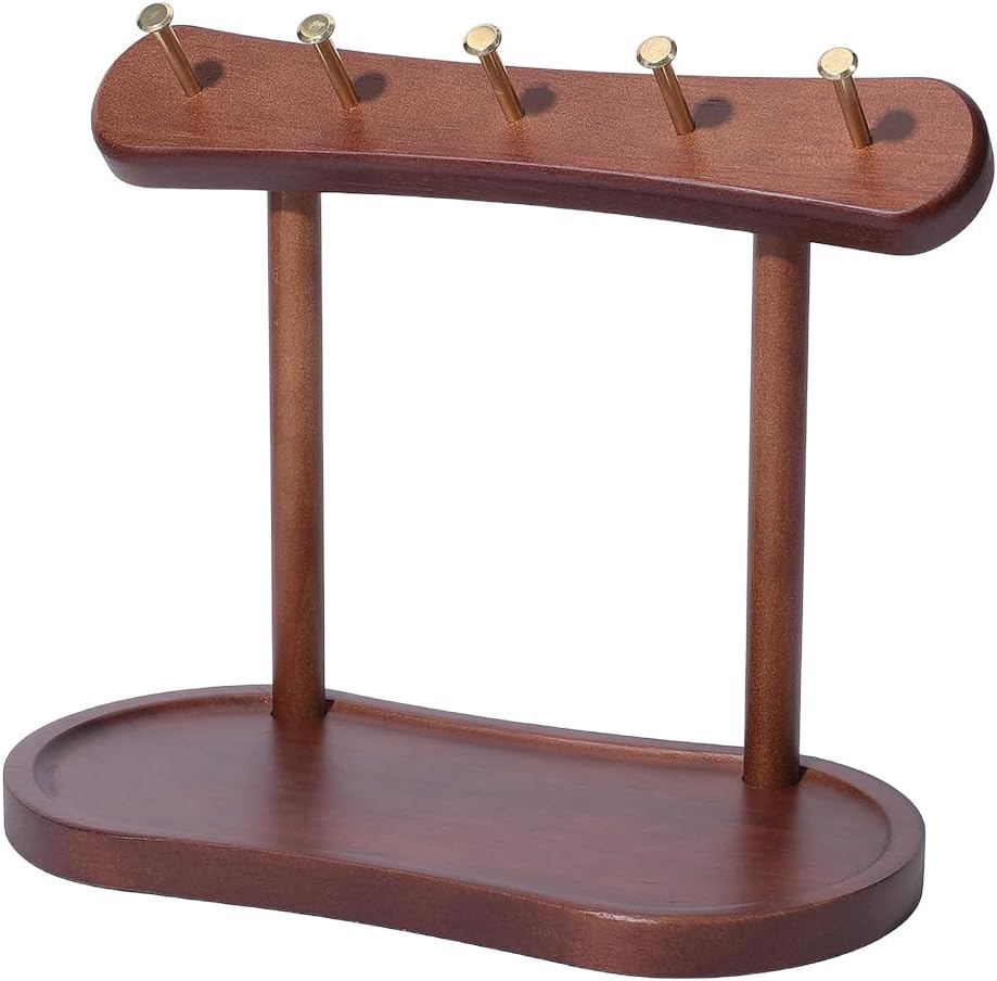 1Pcs Wooden Key Holder with Tray Wood Key Stand Holder Tray Wooden Keys Holders with 5 Hooks Entryway Table Keys Stand Tabletop Necklace and Jewelry Organizer for Home Office